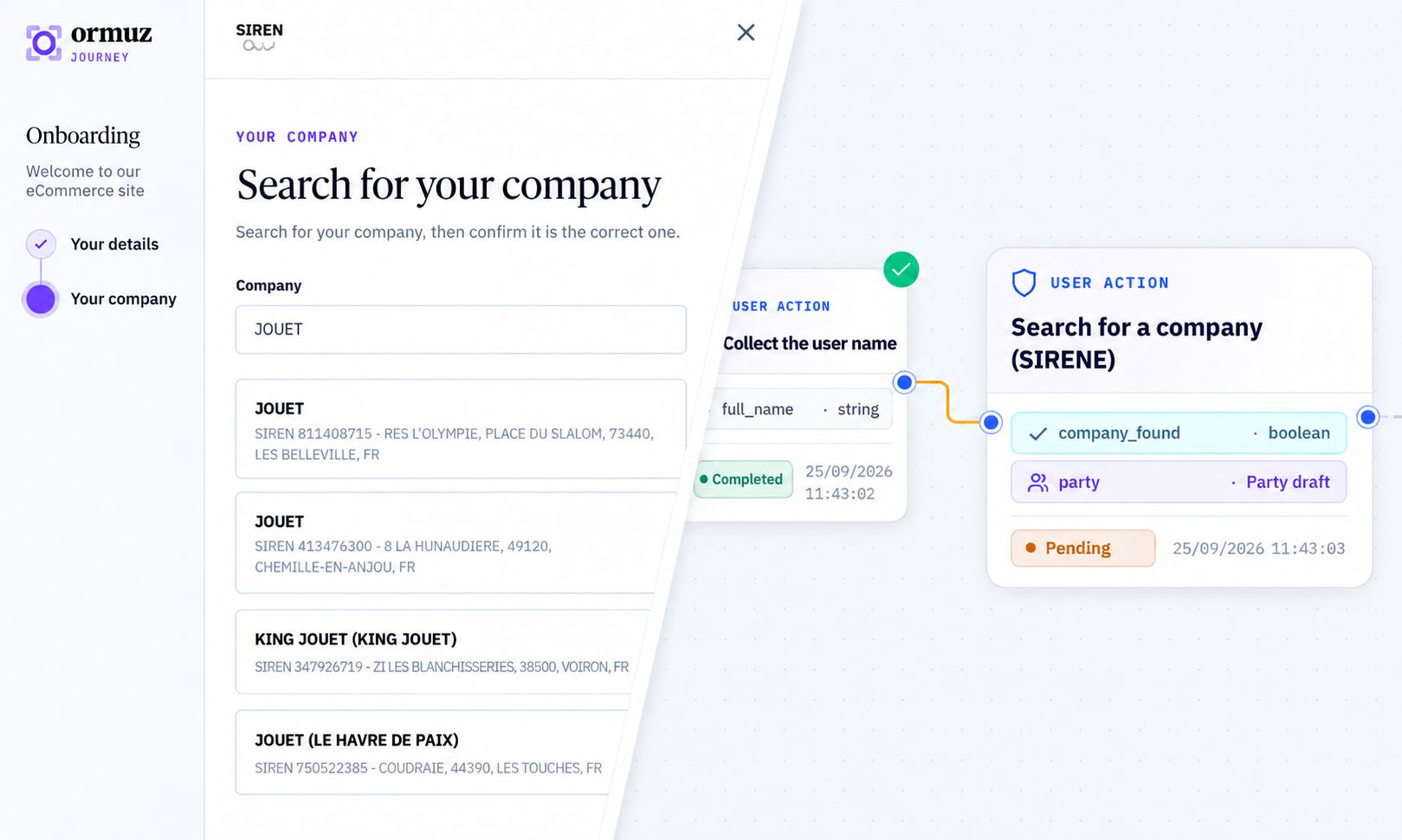 Company search in Journey, paired with the same waiting User Action in a Process instance.